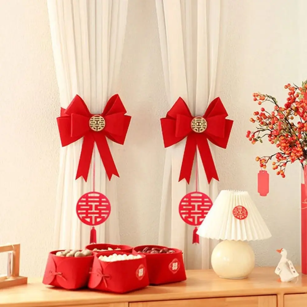Китайски Сватбена Завеса Ключалката Червен Лък Двойно Щастлив Сватбен Завеса Ключалката На Коледната Хол Червен Лък Завеси Декор Клипове . ' - ' . 1