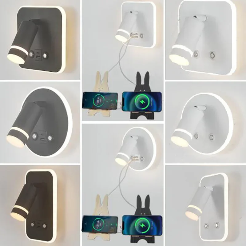 Креативен стенен лампа с USB зареждане, Трицветна led прожектор с потъмняване, Прикроватное украса за четене на лоби, завъртащо се халба бира, монтиран на стената лампа . ' - ' . 0