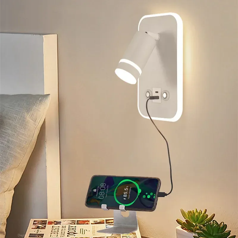 Креативен стенен лампа с USB зареждане, Трицветна led прожектор с потъмняване, Прикроватное украса за четене на лоби, завъртащо се халба бира, монтиран на стената лампа . ' - ' . 1