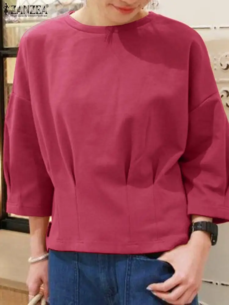 ZANZEA, Есента ретро пуловер с дълъг ръкав, дамски ежедневни однотонная блуза, Модерни офис качулки OL, Дамски свободна риза с кръгло деколте . ' - ' . 1