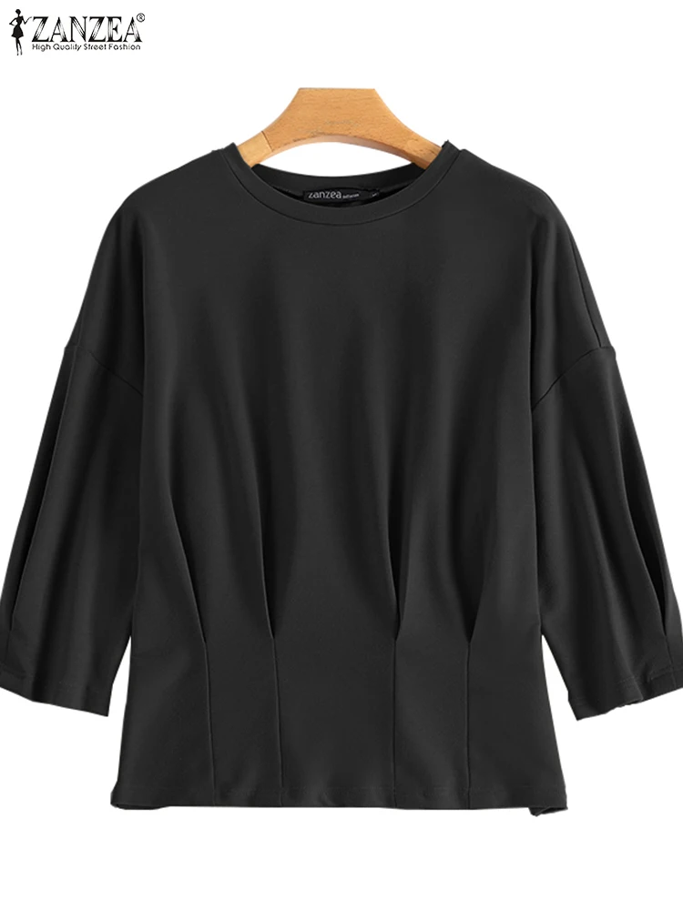 ZANZEA, Есента ретро пуловер с дълъг ръкав, дамски ежедневни однотонная блуза, Модерни офис качулки OL, Дамски свободна риза с кръгло деколте . ' - ' . 4