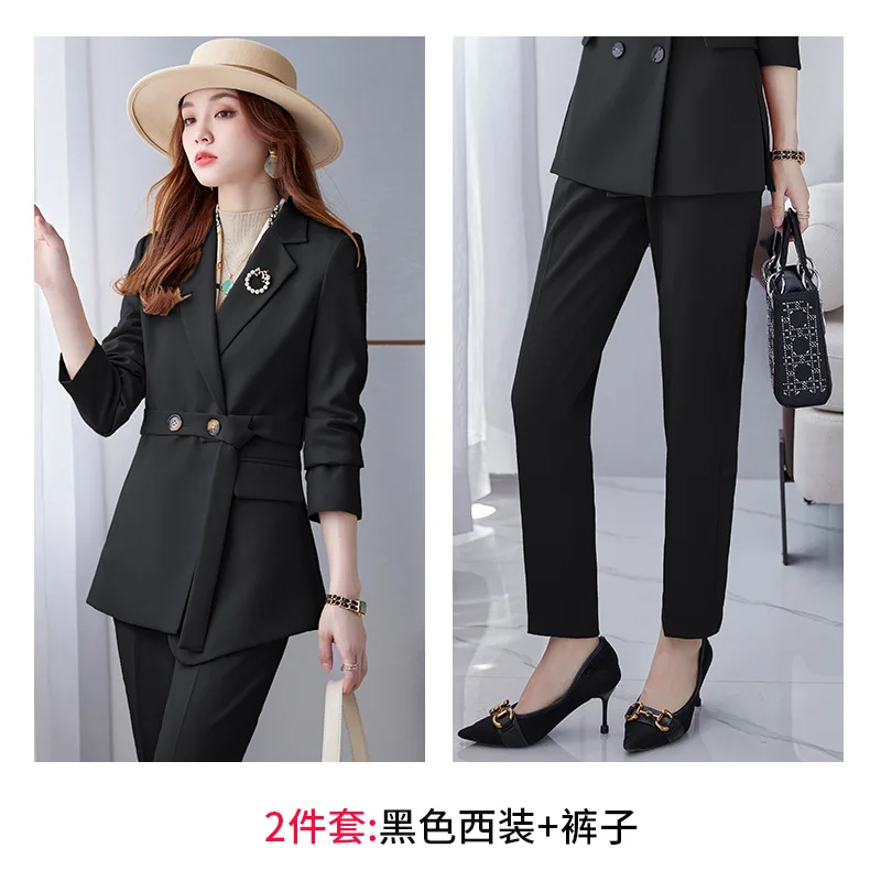 Модерен женски бутиков костюм Slim Fit с дълъг ръкав, комплект от две части, работни униформи, костюми за офиса с бял причините . ' - ' . 5