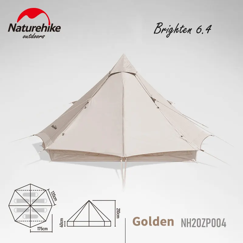 Naturehike Brighten 6.4 Къмпинг туризъм Памучен Пирамидални Палатка Голямо Пространство Палатка за туризъм на 3-4 Човека Козирка за парти NH20ZP004 . ' - ' . 5