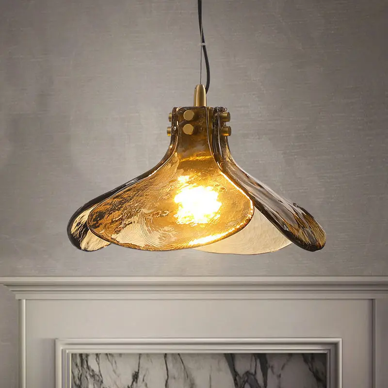 Четырехлистный стъклена окачена лампа Модерен Прост Месинг малка странична лампа за дневна, спалня, окачена лампа за кухни със скандинавски ретро стил . ' - ' . 0