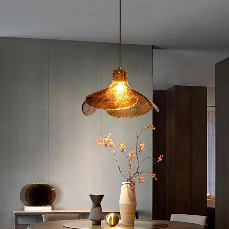 Четырехлистный стъклена окачена лампа Модерен Прост Месинг малка странична лампа за дневна, спалня, окачена лампа за кухни със скандинавски ретро стил . ' - ' . 2
